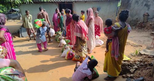 Distributed monthly food packets in Garbheta leper colony